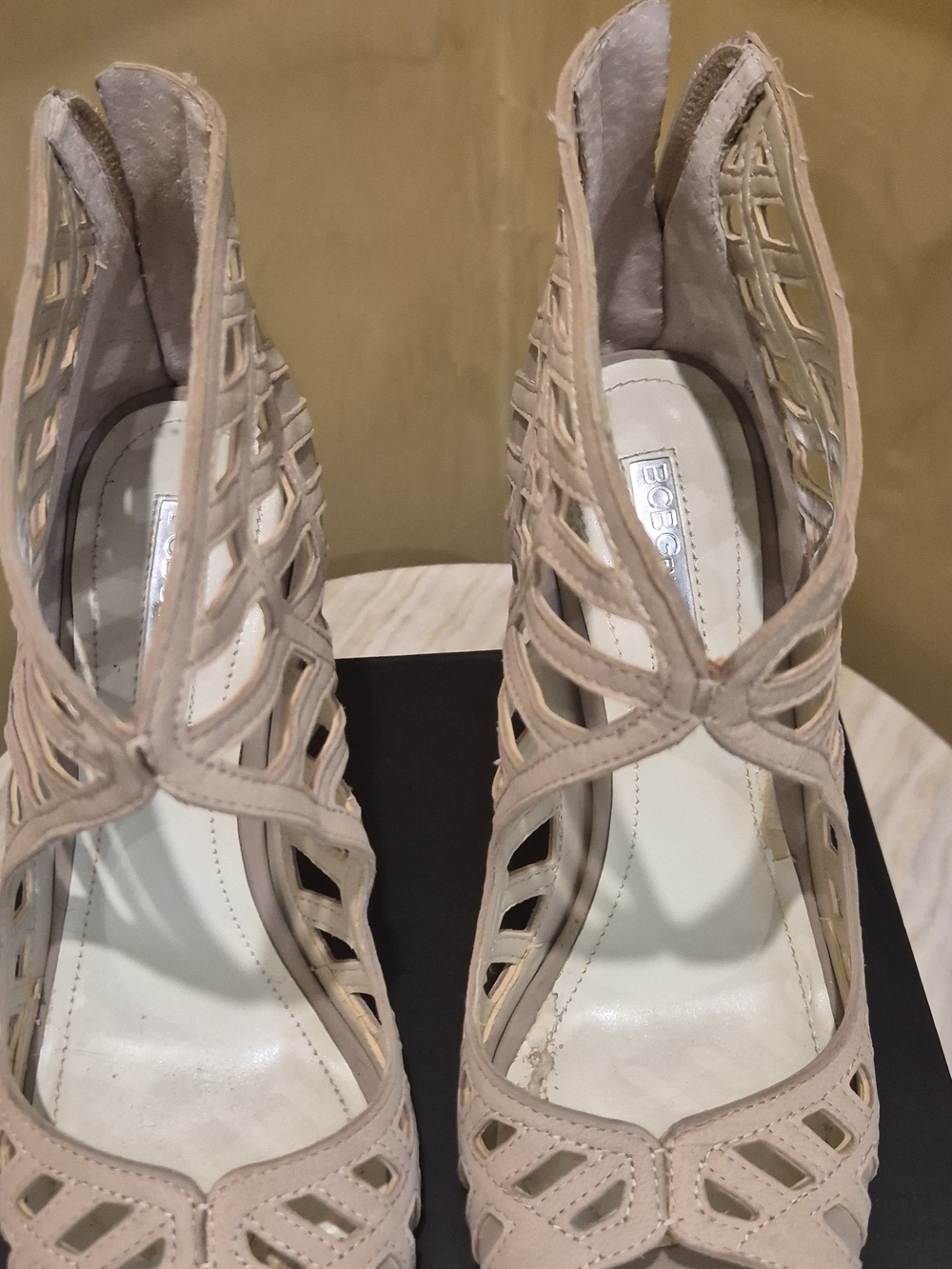BCBGeneration Nude Lattice Slingback Heels